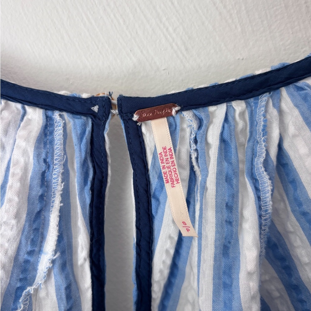 Free People Bop Around Romper Blue and White Striped - Picture 3 of 6